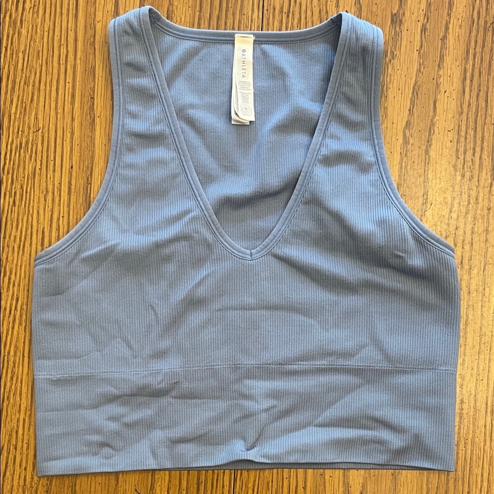Athleta Light Blue Ribbed V-Neck Top